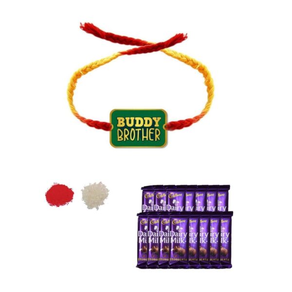 YaYa Cafe Rakhi Chocolates Gift Combo for Brother, Buddy Brother Rakhi with 5 Pcs Dairy Milk Chocolates Gift Combo of Birthday