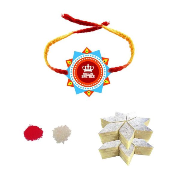 YaYa Cafe Rakhi Sweets Gift Combo for Brother, Awesome Brother with Rakhi,Kaju Katli - 1kg, Gift Combo of 3 Raksha Bandhan