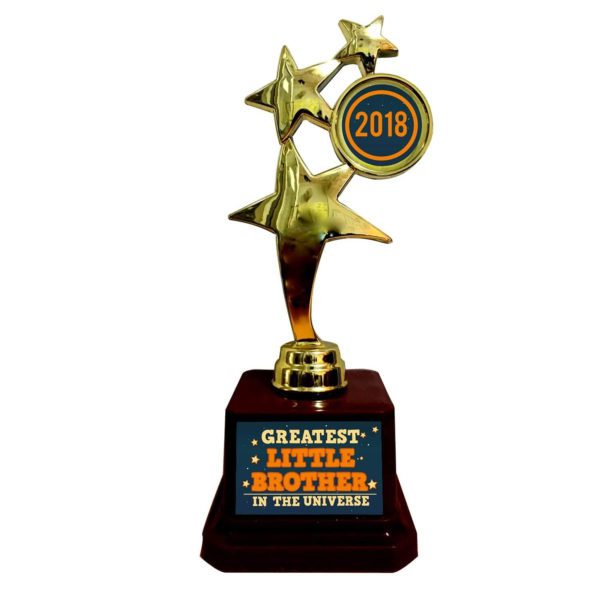 YaYa cafe� Birthday Bhaidooj Gift for Kid Little Brother, Greatest Little Brother Trophy Award for Brother Golden