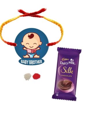 YaYa Cafe™ Rakhi Chocolates Gift Combo for Brother, Baby Brother Rakhi with 1 Dairy Milk Silk Chocolate Gift Combo Birthday