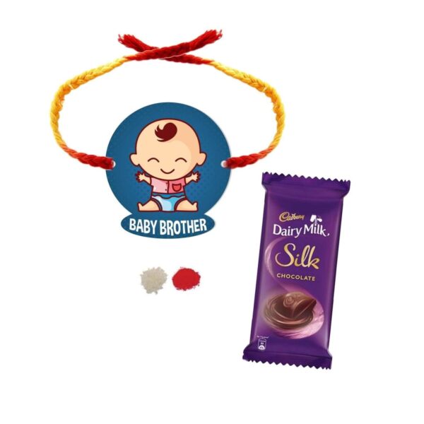 YaYa Cafe™ Rakhi Chocolates Gift Combo for Brother, Baby Brother Rakhi with 1 Dairy Milk Silk Chocolate Gift Combo Birthday
