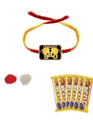 YaYa Cafe Rakhi Chocolates Gift Combo for Brother, Coolest Bro Rakhi with 5 Star Chocolates 5 Pcs Gift Combo of Birthday