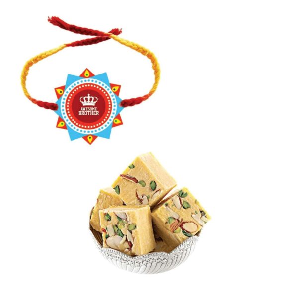 Yaya Cafe Printed Rakhi Sweets Gift Combo for Brothers, Awesome Brother Printed Rakhi, Badam Patisa - 1 Kg, Raksha Bandhan