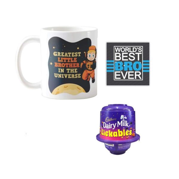 YaYa cafe Birthday Rakhi Chocolates Gift Combo for Kid Brother, Greatest Little Brother in Universe Mug, Coaster, Birthday