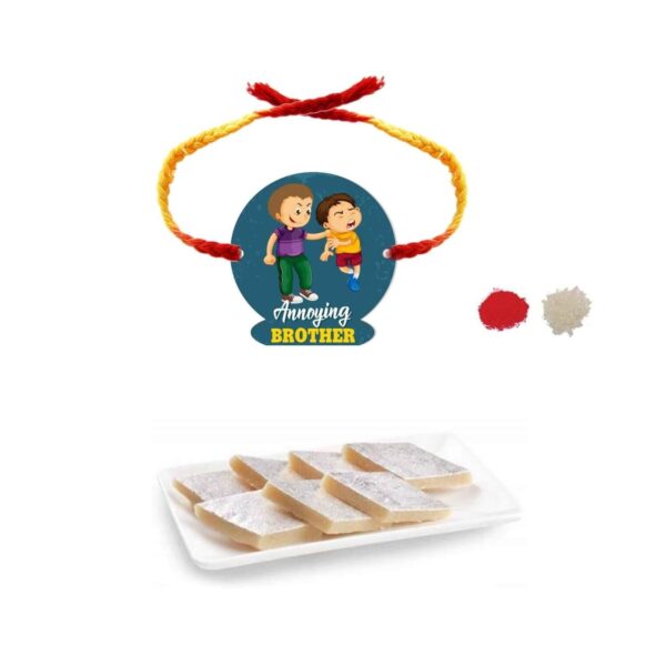 YaYa Cafe Rakhi Sweets Gift Combo for Brother Annoying Brother Printed Rakhi, Kaju Katli - 500 gm, Gift Combo of 2 Raksha