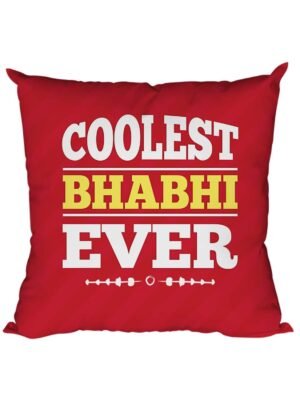 TheYaYaCafe Rakhi Gifts for Sister in Law 12X12 inches Cushion (with Filler) Coolest Bhabhi Ever Printed, Black