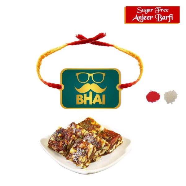Moustache Bro Kids Rakhi with Anjeer Burfi Burfi Sweets   Gift Combo of - 2