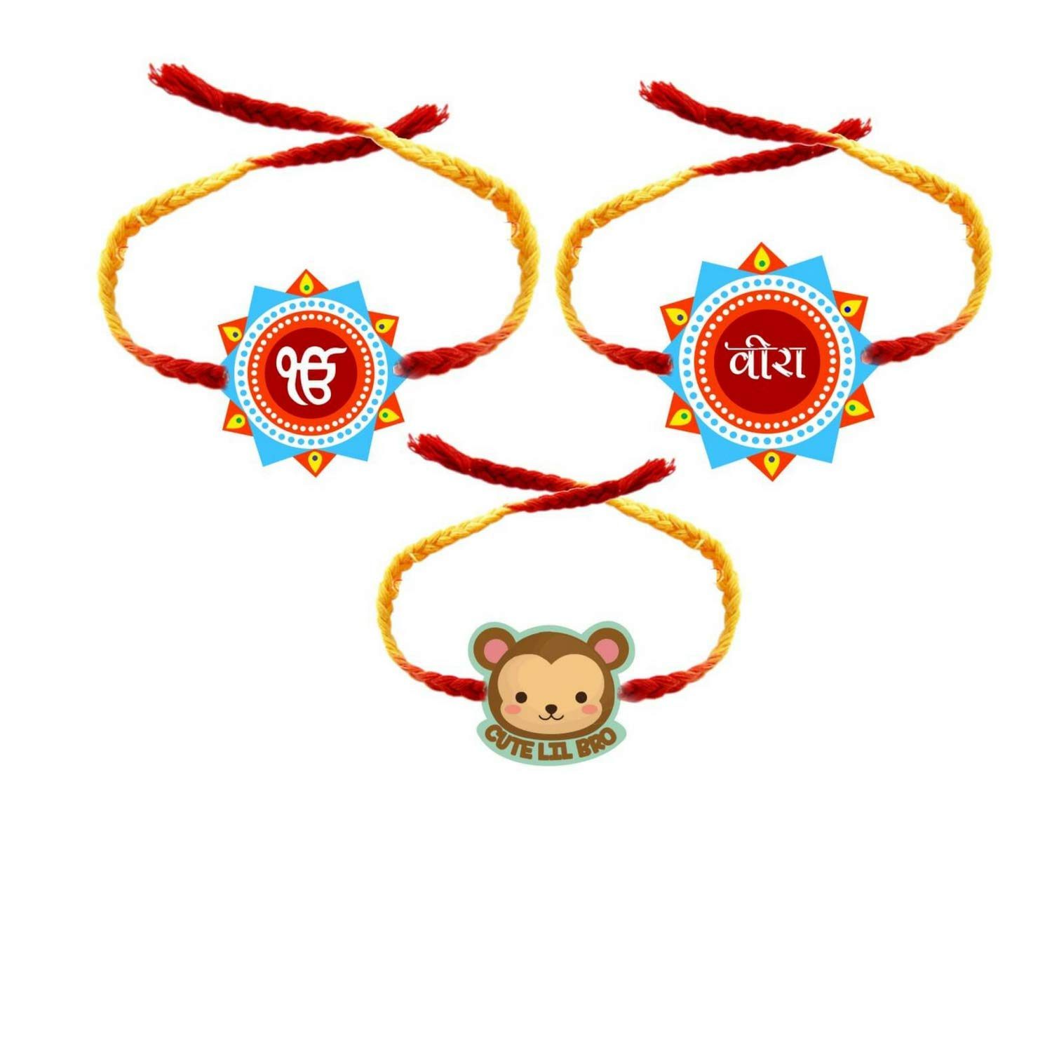 Cute Lil Bro ,Veera & Omkar Family Rakhi Combo -Pack of 3