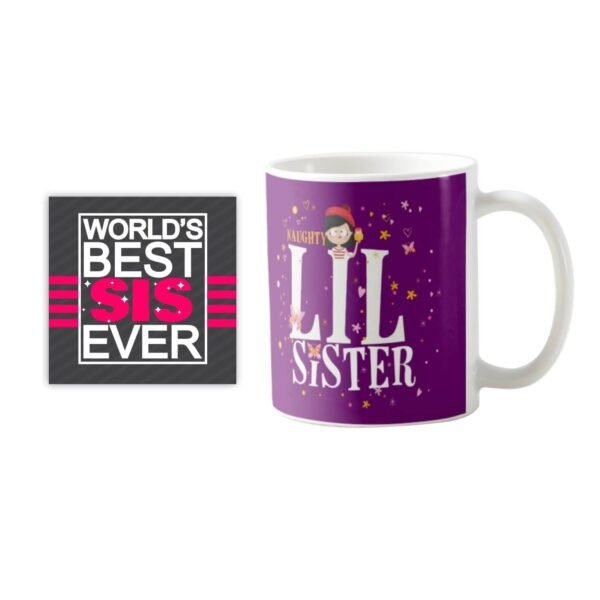 TheYaYaCafe Ceramic Heart Mug, Coaster Birthday Rakhi Gifts Combo for Sister, 330ml.
