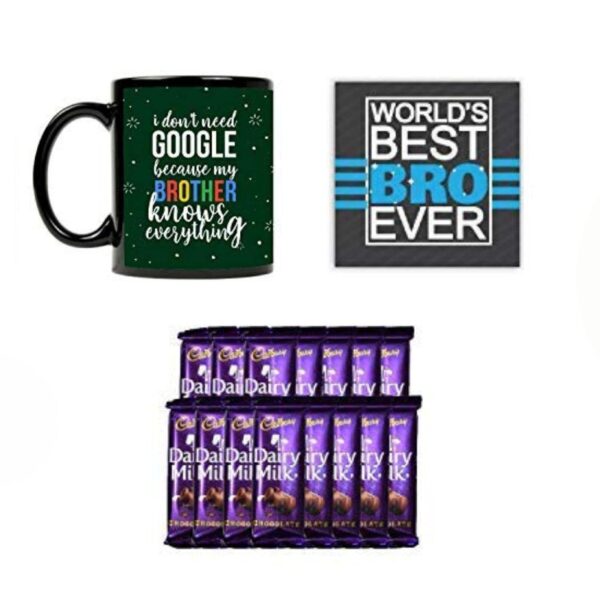 YaYa Cafe� Birthday Rakhi Chocolates Gift Combo for Brother, Google Brother Mug, Coaster, 5 Star Chocolates 6 pcs, Gift Combo