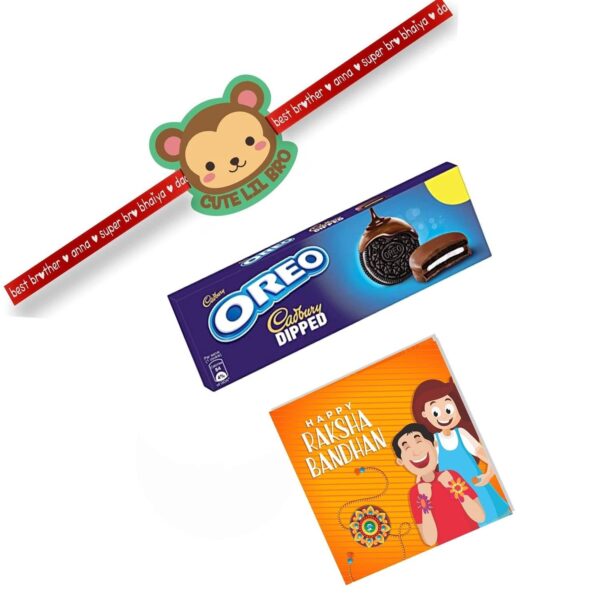 TheYaYaCafe Rakhi Gifts Combo for Brother Cadbury Oreo Dipped Chocolate Cookie (50 g) with Baby Boy Kid Rakhi