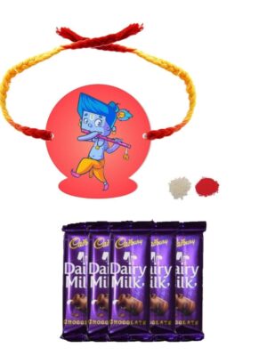 YaYa Cafe™ Rakhi Chocolates Gift Combo for Brother, Krishna Rakhi with 5 Pcs Dairy Milk Chocolate Gift Combo Birthday
