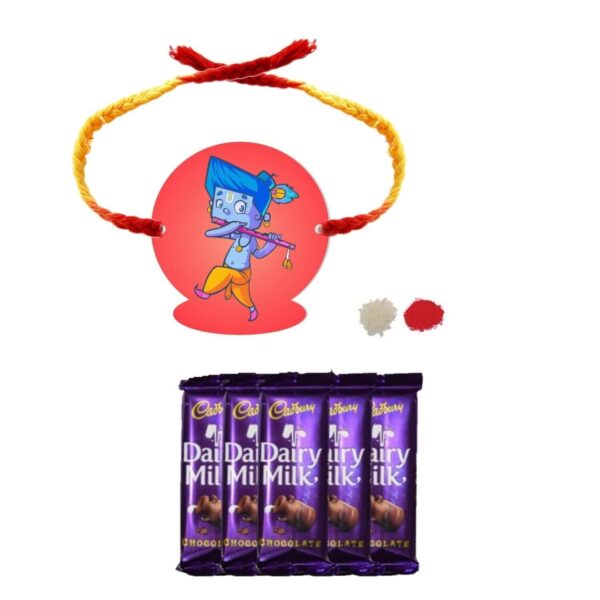 YaYa Cafe™ Rakhi Chocolates Gift Combo for Brother, Krishna Rakhi with 5 Pcs Dairy Milk Chocolate Gift Combo Birthday