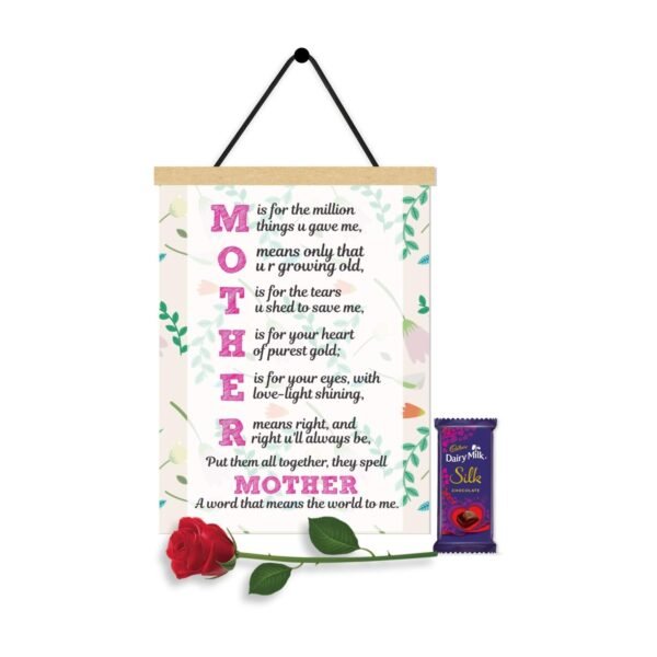 TheYaYaCafe Birthday Gifts for Mom, 1 Scroll Greeting Card, 1 Dairy Milk Silk (60g) with 1 Artificial Red Rose Hamper - Adorable