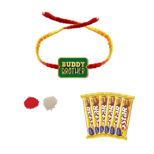YaYa Cafe Rakhi Chocolates Gift Combo for Brother, Buddy Brother Rakhi with 5 Star Chocolates 6 Pcs, Gift Combo of Birthday