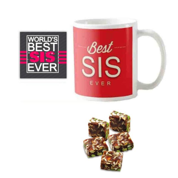 Yaya Cafe� Rakhi Sweets Gift Combo for Sister, Best Sister Ever Mug, Anjeer barfi, Coaster Gift Combo of 3 Birthday