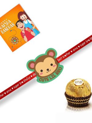 Cute Lil Bro Kids Rakhi   Gift with Ferrero Rocher Pack Of - 4 Pieces