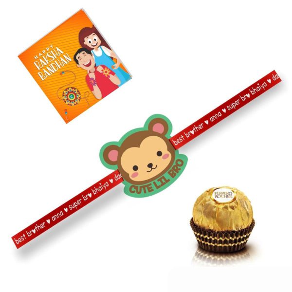 Cute Lil Bro Kids Rakhi   Gift with Ferrero Rocher Pack Of - 4 Pieces