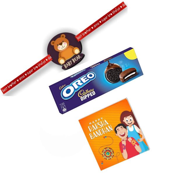 Cadbury Oreo Dipped Chocolate Gift  with Car Kids Rakhi Combo Of - 2