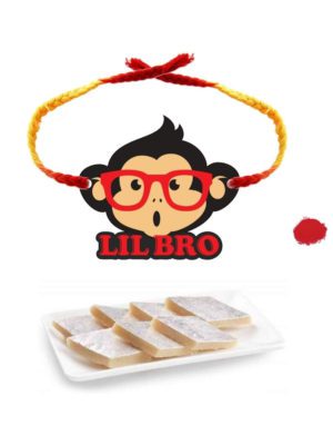 Lil Bro Monkey Kids Rakhi with Kaju Katli Gift Combo of 2