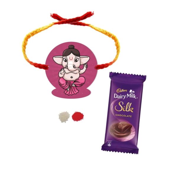 YaYa Cafe™ Rakhi Chocolates Gift Combo for Brother, Ganesha Rakhi with 1 Dairy Milk Silk Chocolate Gift Combo Birthday