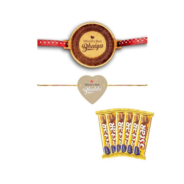 YaYa Cafe Rakhi Chocolates Gift Combo for Bhaiya Bhabhi, Worlds Best Bhaiya Bhabhi Rakhi with 5 Star Chocolates 12 Pcs, Gift