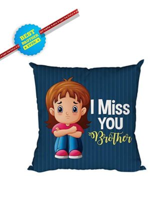 Yaya Cafe Rakhi Birthday Gift for Brother, I Miss You Cushion Cover 20X20 Inches