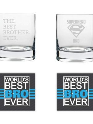 TheYaYaCafe Yaya Cafe™ Birthday Rakhi Gifts for Brother, Best Brother Ever Whiskey Glass Stelvio, Coaster Gift Combo of 4