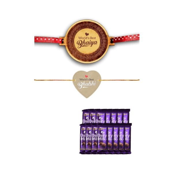 YaYa Cafe Rakhi Chocolates Gift Combo for Bhaiya Bhabhi, Worlds Best Bhaiya Bhabhi Rakhi with 10 Pcs Dairy Milk Chocolates, Gift