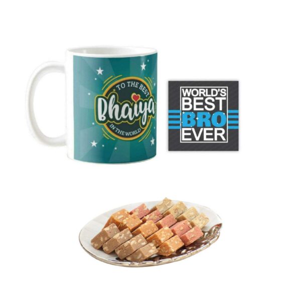 Yaya Cafe� Rakhi Sweets Gift Combo for Brother, Best Bhaiya Mug, MEWA Bites, Coaster Gift Combo of 3 Birthday
