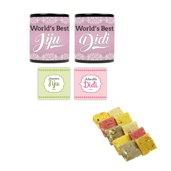 Yaya Cafe� Rakhi Sweets Gift Combo for Sister Didi Jiju, Worlds Best Sister Didi Jiju Mug, MEWA Bites, Coaster Gift Combo of 5