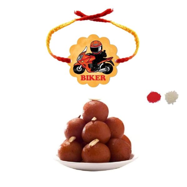 Yaya Cafe Rakhi Sweets Gift Combo for Brother Biker Bro Printed Rakhi, Gulab Jamun- 1 Kg Raksha Bandhan