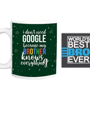 Yaya Cafe Rakhi Gifts for Brother Gift Combo of 3 Mug, Coaster Google My Brother Knows Everything with Rakhi