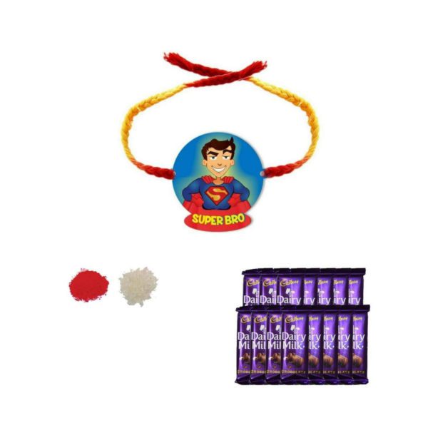 YaYa Cafe Rakhi Chocolates Gift Combo for Brother, Super Bro Rakhi with 5 Pcs Dairy Milk Chocolates Gift Combo of Birthday