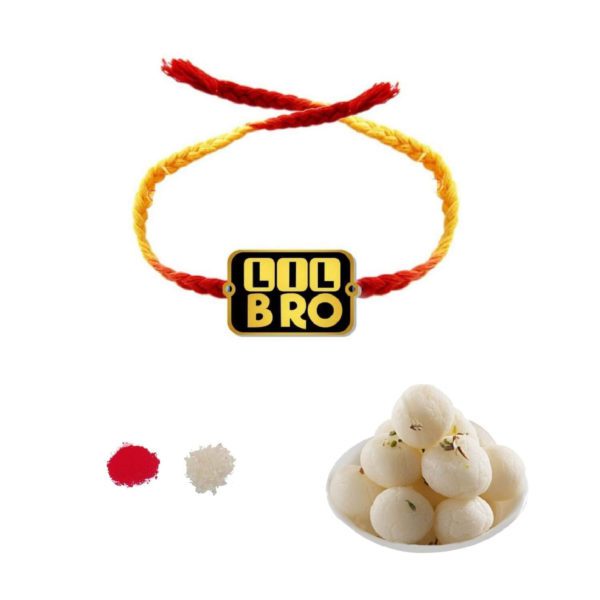 Lil Bro Printed Rakhi with White Rasgulla  Gift Combo of 2