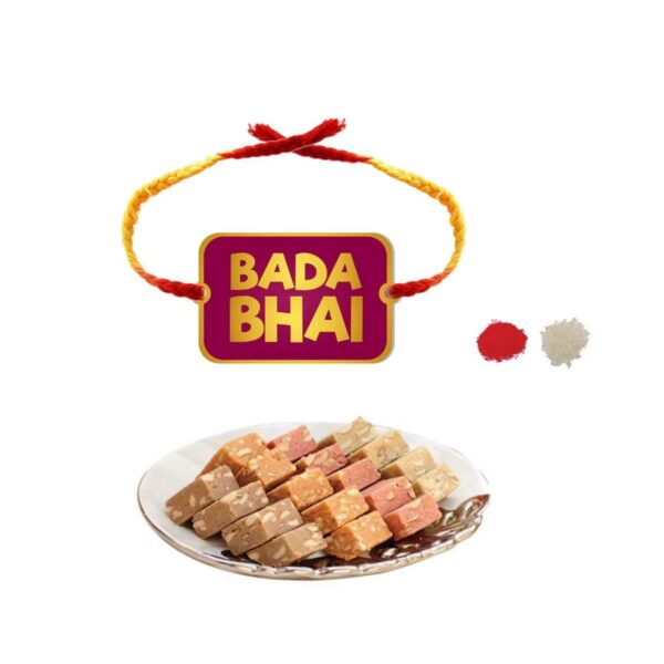 Yaya Cafe Rakhi Sweets Gift Combo for Brother Bada Bhai Printed Rakhi, MEWA Bites Burfi - 400 gm Raksha Bandhan