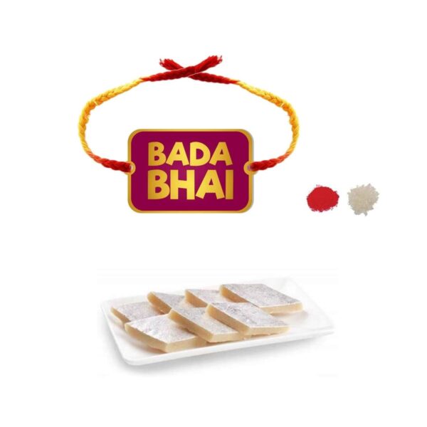 YaYa Cafe Rakhi Sweets Gift Combo for Brother Bada Bhai Printed Rakhi, Kaju Katli - 500 gm, Gift Combo of 2 Raksha Bandhan