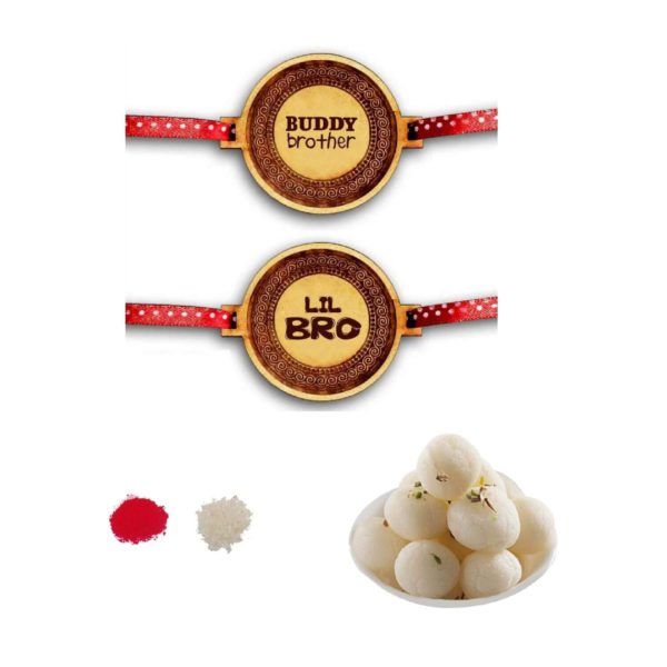 Buddy Brother & Lil Bro Kids Rakhi with White Rasgulle Sweets Gift  Combo - Pack of 3