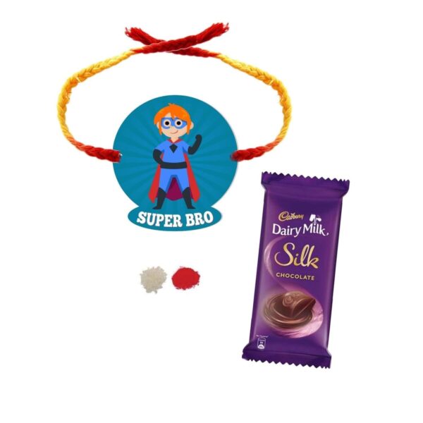 YaYa Cafe™ Rakhi Chocolates Gift Combo for Brother, Super Bro Rakhi with 1 Dairy Milk Silk Chocolate Gift Combo Birthday