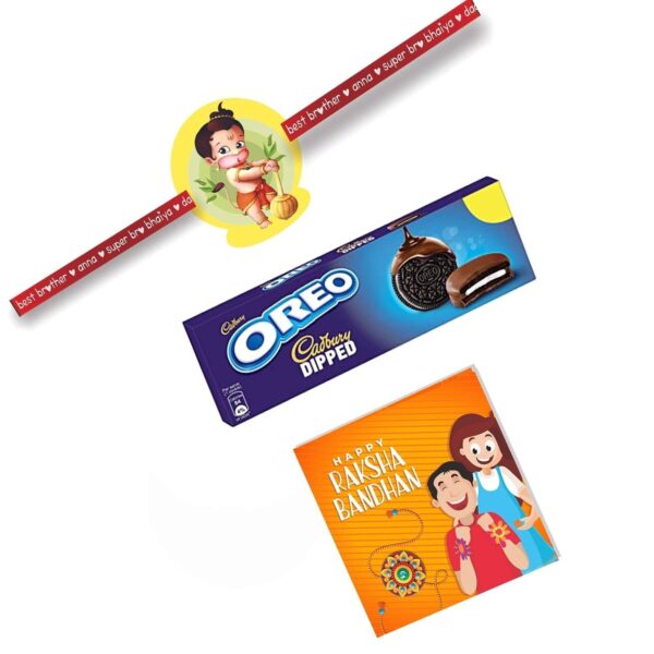 TheYaYaCafe Rakhi Gifts Combo for Brother Cadbury Oreo Dipped Chocolate Cookie (50 g) with Baby Boy Kid Rakhi
