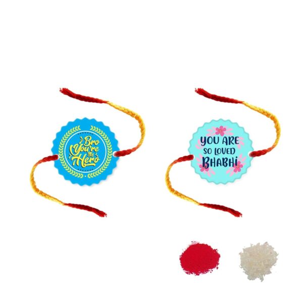 TheYaYaCafe Rakhi for Bhaiya Bhabhi Set of 2 Printed and Beads Pearl Bracelet Family Rakhi Combo Raksha Bandhan