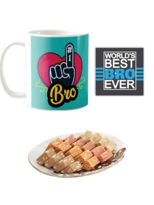 Yaya Cafe� Rakhi Sweets Gift Combo for Brother, No 1 Brorther Mug, MEWA Bites, Coaster Gift Combo of 3 Birthday