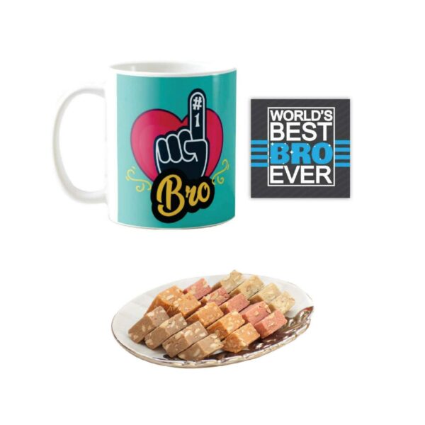 Yaya Cafe� Rakhi Sweets Gift Combo for Brother, No 1 Brorther Mug, MEWA Bites, Coaster Gift Combo of 3 Birthday