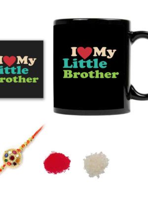 Rakhi Gifts for Brother, I Love My Little Brother Mug,Birthday Coaster Gift Combo of 4