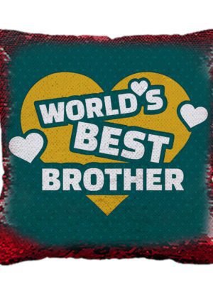 Yaya Cafe Rakhi Birthday Gift for Brother, Worlds Best Brother Printed Sequins Cushion Cover 24X24 Inches