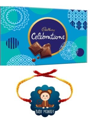 YaYa Cafe Rakhi Gifts Combo for Brother Cadbury Celebrations Assorted Chocolate Gift Pack with Baby Monkey Printed Rakhi -
