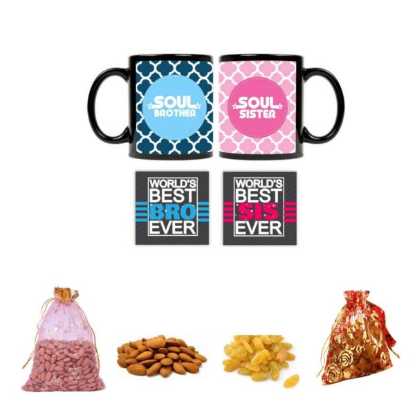 Yaya Cafe� Birthday Dry Fruits Gift Combo for Brother Sister, Soul Brother Sister Set of 6 - Mug, Coaster, Almonds, Raisins