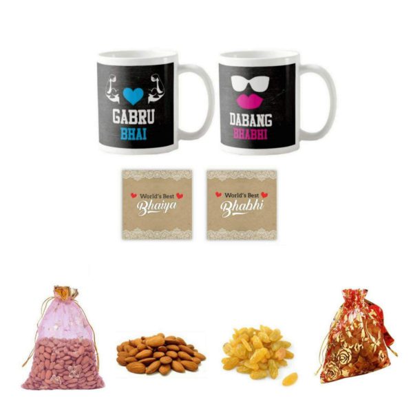 Yaya Cafe� Birthday Dry Fruits Gift Combo for Brother Bhabhi, Gabru Bhai Dabang Bhabhi with Set of 6 - Mug, Coaster, Almonds,