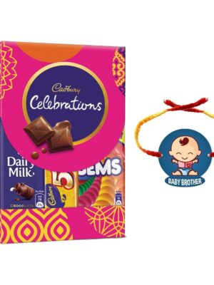 YaYa Cafe Rakhi Gifts Combo for Brother Cadbury Celebrations Assorted Chocolate Gift Pack with Cute Brother Printed Rakhi -