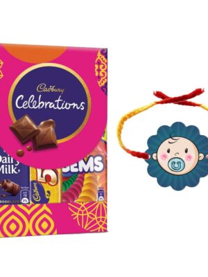 YaYa Cafe Rakhi Gifts Combo for Brother Cadbury Celebrations Assorted Chocolate Gift Pack with Cute Baby Boy Printed Rakhi -
